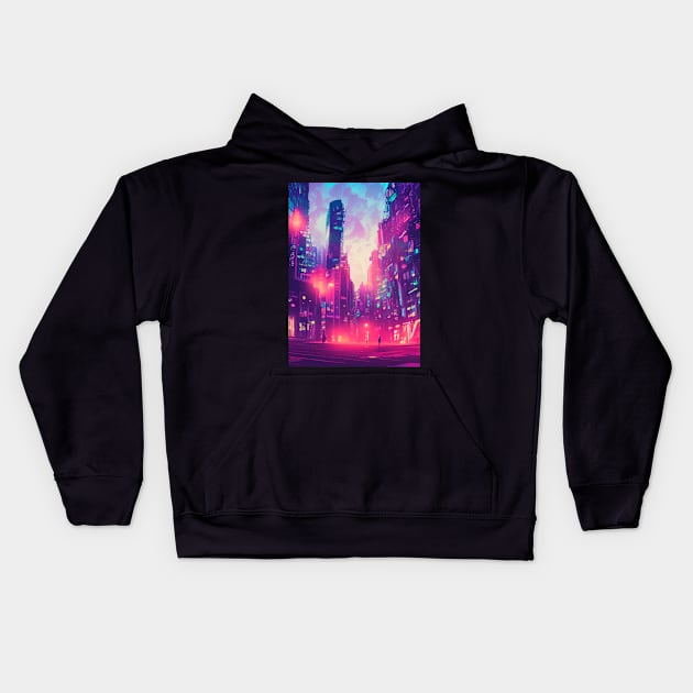 Japan Neon City Lights Kids Hoodie by jodotodesign